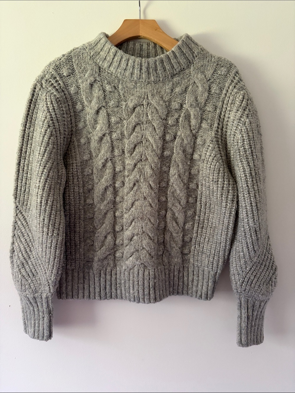 A New Day Cozy Cable Knit Crewneck Sweater - Gray Size Small